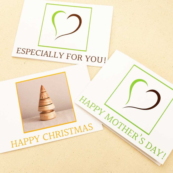 A trio of cards featuring the different occasion phrases, in vibrant designs