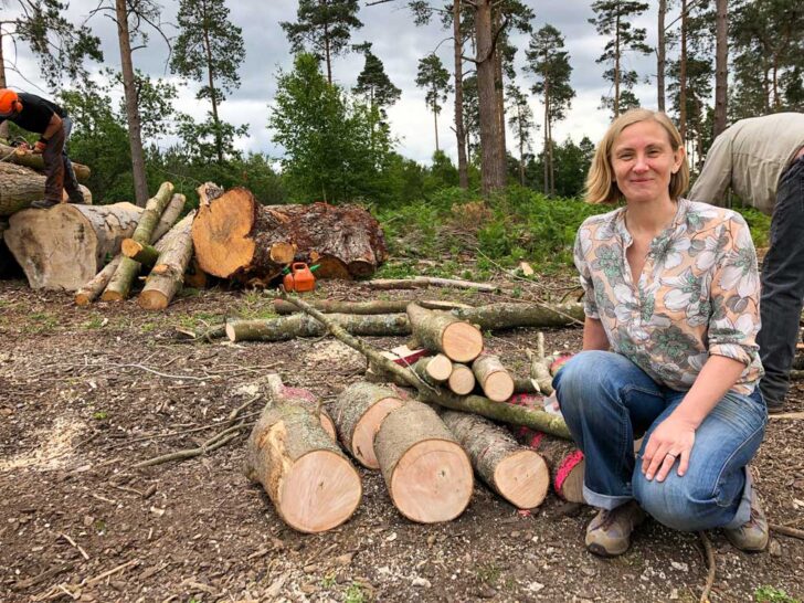 Liz collecting wood from the One Ash Project