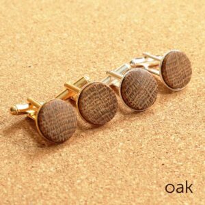 Two pairs of cufflinks adorned with beautifully crafted wooden cabochons, showcasing your commitment to sustainable fashion.