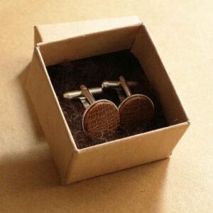 Silver-plated cufflinks featuring artisanal oak cabochons, a testament to your love for craftsmanship and sustainability.