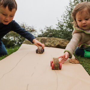 wooden toy cars going downhill