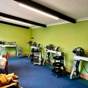The Love Heartwood workshop which contains four professional quality woodturing lathes and 4 sets of tools and equipment at each lathe.