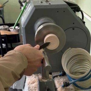 making a wooden ring box lid on a woodturning lathe