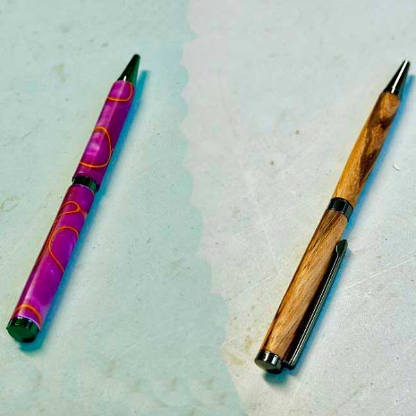 wooden pen and acrylic pen turned on the lathe