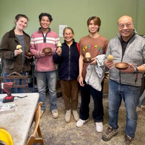 A family who enjoyed the Beginner Woodturning Course