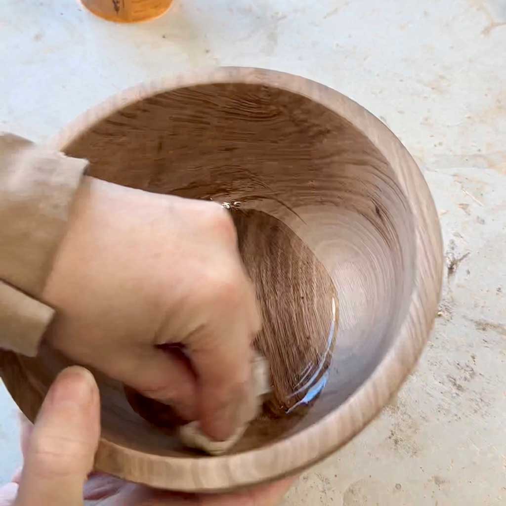 oiling a turned wooden bowl