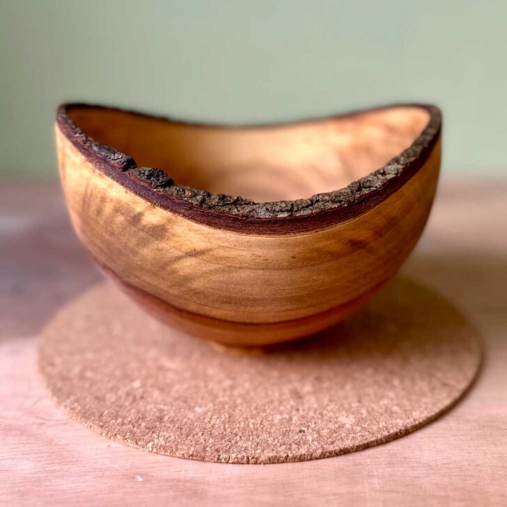 A natural edge cross grain bowl