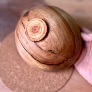 Underside of bark edged cross grained Rowan bowl.