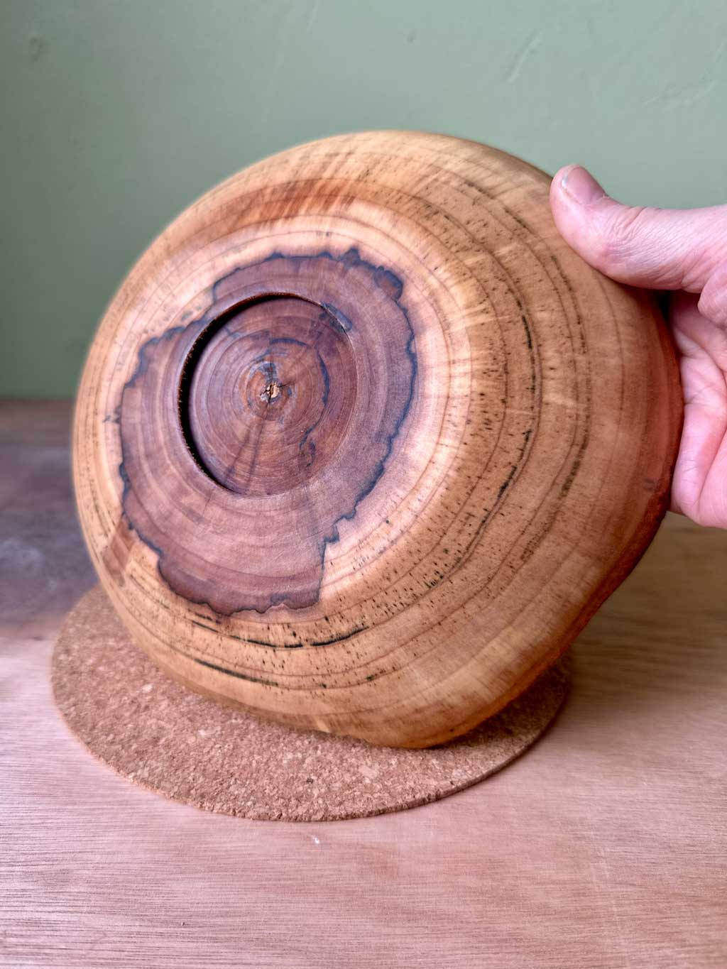 Base of natural edged rowan wood platter.