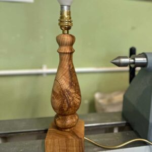 Contemporary wooden table lamp made on the Love Heartwood two day woodturning course in Berkshire